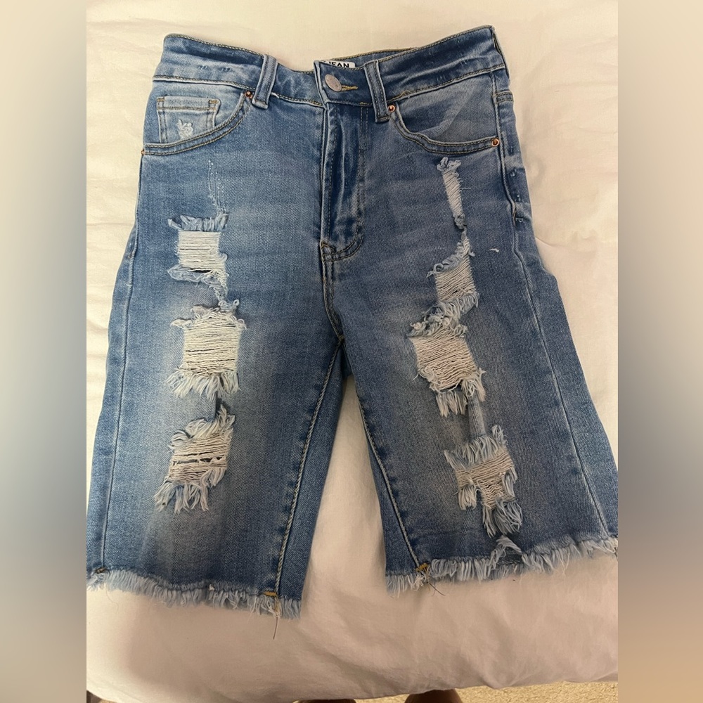 Wax Jean Collection ripped/distressed blue denim shorts size S junior